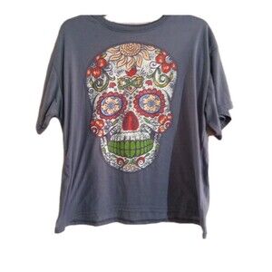 HASTA SIEMPRE T-Shirt Women's Small  Purple Skull Graphic Print Short Sleeve Tee